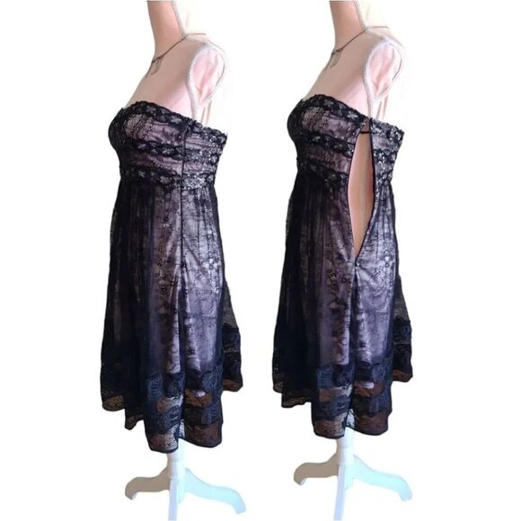 VTG Y2K Black Floral Lace Sequins Strapless Whimsigoth Mini Dress Small - Picture 13 of 15